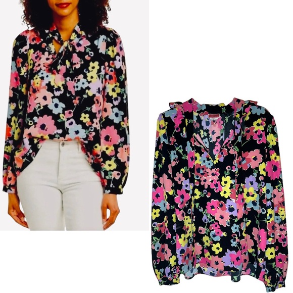 KATE SPADE NWT Long Sleeve Floral Bouquet Blouse XL